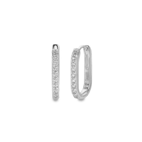 Silver Cubic Zirconia Rectangular Hoop Earrings