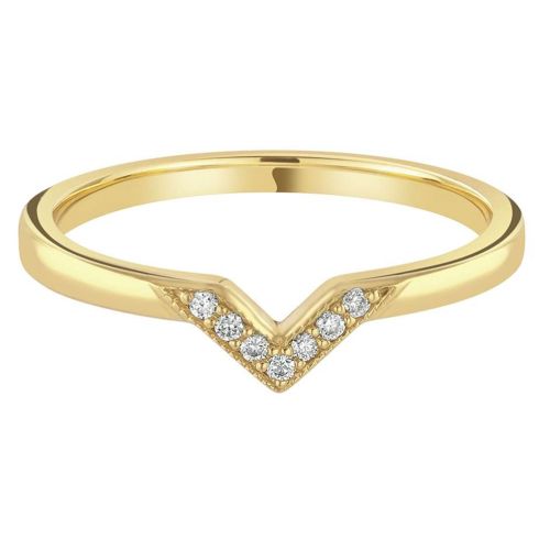 Yellow Gold Diamond Set Shaped Band With V Silhouette