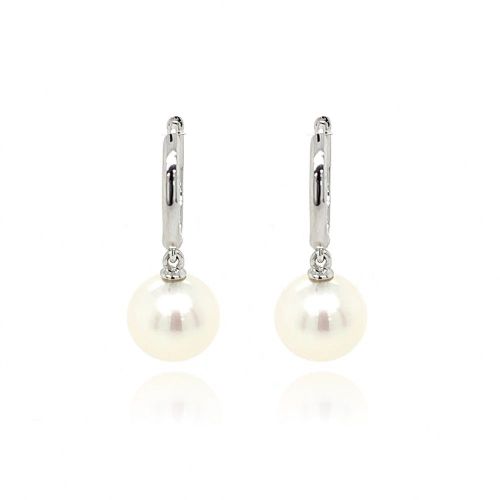  9ct White Gold Pearl Hoop Earrings