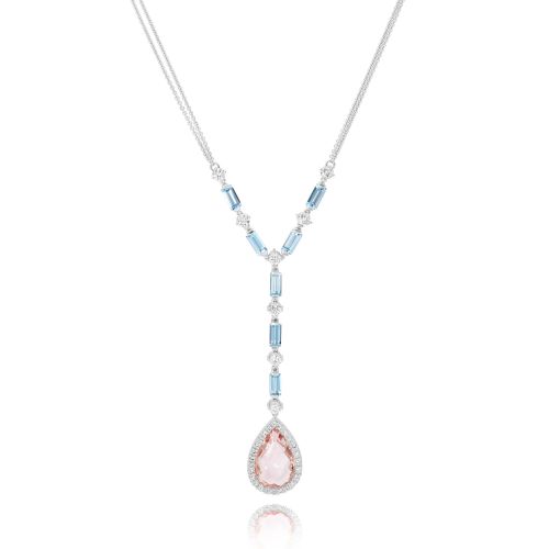18ct White Gold Morganite, Aquamarine and Diamond Necklace