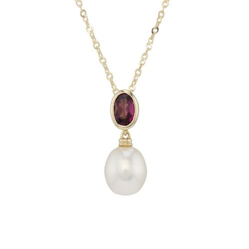 9ct Yellow Gold Brazilian Garnet & Cultured Pearl Pendant