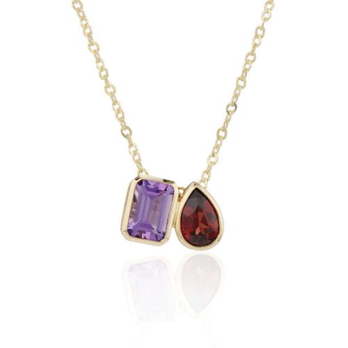 9ct Yellow Gold Garnet & Amethyst Toi et Moi Necklace