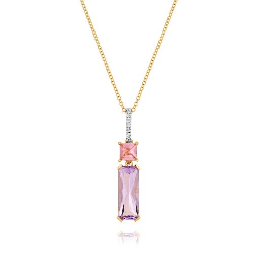 18ct Rose Gold Amethyst, Pink Tourmaline and Diamond Pendant
