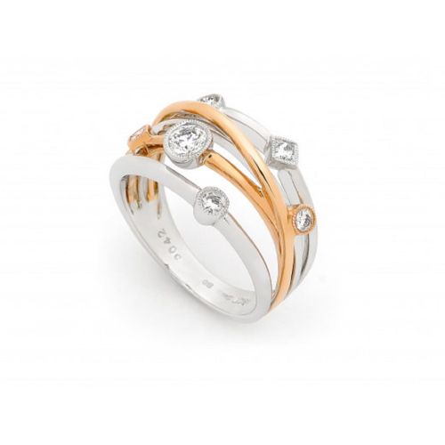18ct White & Rose Gold Multi Strand Diamond Ring