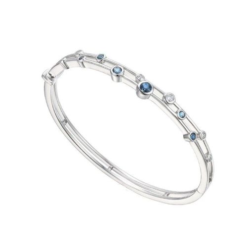 Sterling Silver, Blue Topaz and Cubic Zirconia Bubble Bangle