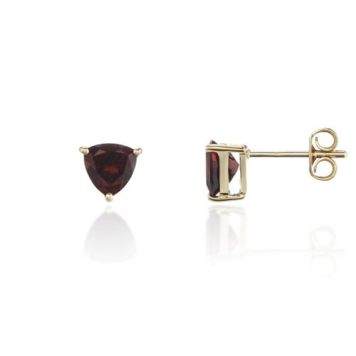 9ct Yellow Gold Trilliant Cut Garnet Stud Earrings