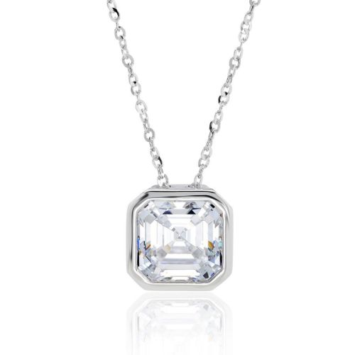 9ct White Gold Cushion Cut Cubic Zirconia Solitaire Pendant