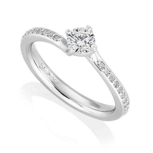Platinum Brilliant Cut Diamond Solitaire with Diamond Set Twist Shoulders