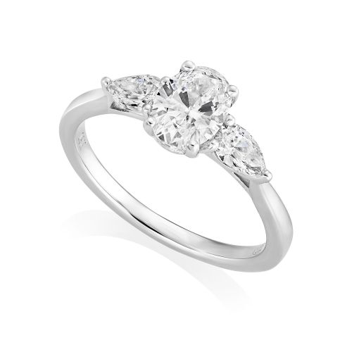 Platinum Oval & Pear Shaped Diamond Trilogy Ring