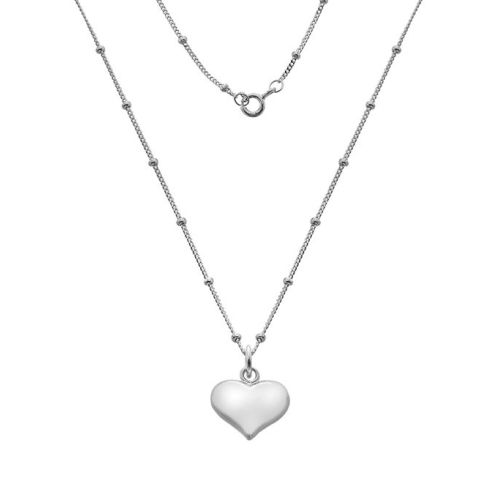 Silver Puffed Heart on Beaded Chain