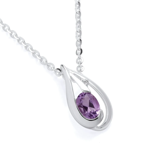 Silver Amethyst Teardrop Pendant