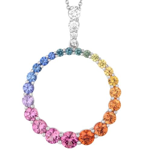 18ct White Gold Sapphire & Diamond Rainbow Pendant